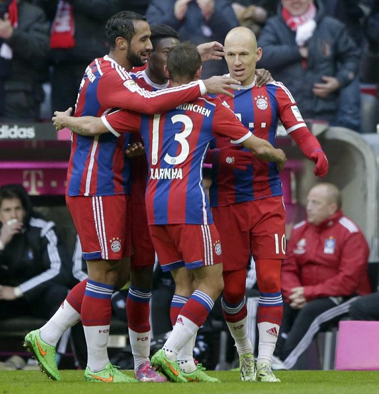 Mål. Arjen Robben var på pletten to gange, da Bayern München vandt 8-0 over HSV. 