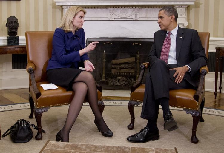 Samtale Danmarks statsminister Helle Thorning-Schmidt (S) og den amerikanske præsident, Barack Obama, talte mandag aften i telefonen om weekendens terrorangreb i København. Her ses de under en tidligere samtale i Det Hvide Hus i Washington. 