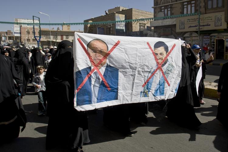 Vrede. Under en demonstration i januar vendte borgerne i Yemens hovedstad, Sanaa, sig både mod den nu afsatte præsident Hadi og oprørernes forbillede al-Houthi. 
