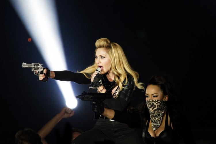 Koncert. Madonna har spillet fire gange i Danmark. Her ses hun ved en koncert i København i 2012 i Parken. 