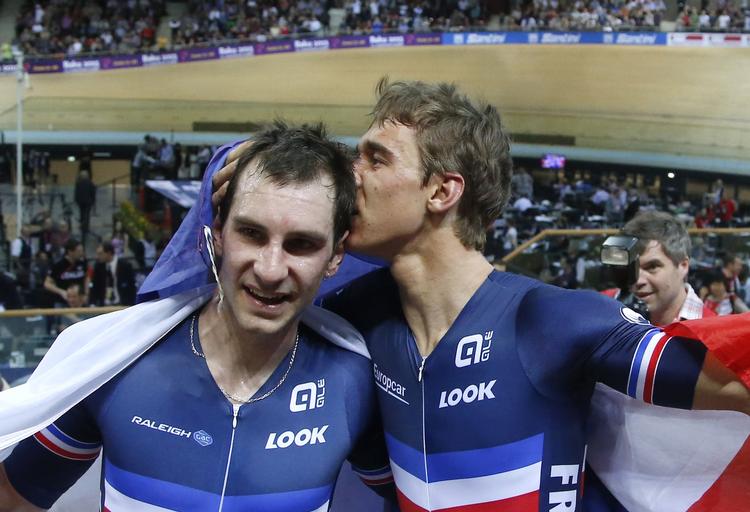 VERDENSMESTRE. VM's parløb gav fransk sejr til Morgan Kneisky (tv.) og  Bryan Coquard (th.). 