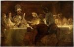 Beskåret. Rembrandts maleri 'Batavernes ed til Claudius Civilis' var oprindelig en bestilling til Amsterdams nye rådhus, men det blev afvist. Det var ikke nyt for Rembrandt at skulle beskære sine malerier. Også hans kendte mesterværk 'Nattevagten' fra 1642 er kraftigt beskåret. 'Batavernes ed.' tilhører Det Kgl. Kunstakademi i Sverige. Foto: Rijksmuseum 