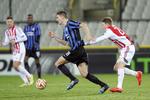 overspillet. Nicolaj Thomsen overspilles af Club Brugges Thomas Meunier, og nordjyderne var generelt et skridt efter det belgiske hold det meste af kampen. 