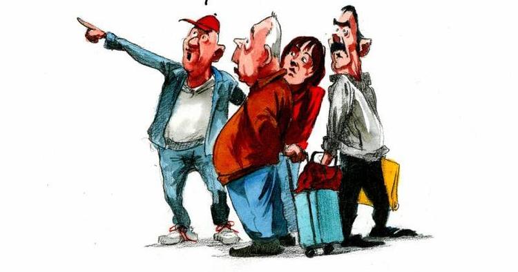 Distraktion. Lad dig ikke distrahere af folk, du ikke kender. Der kan være en medsammensvoren med lange fingre i nærheden. Arkivtegning: Roald Als 