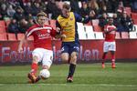 1-0. Hobros Jesper Thygesen (th) stod bag kampens store oplevelse, da han scorede inden, der var spillet et minut af kampen i Silkeborg. 