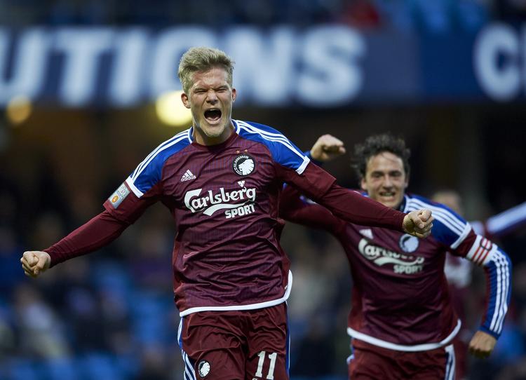 forløsning. Andreas Cornelius var forståeligt rasende glad, da han bragte FCK foran 1-0 ude mod Esbjerg - det var hans første mål i 421 minutter. Foto: Claus Bonnerup/Polfoto 