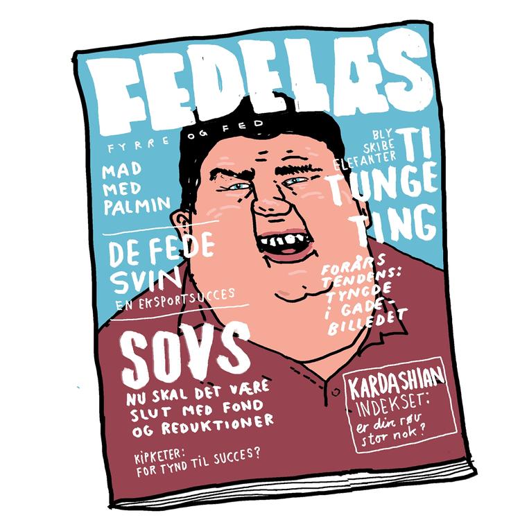 Mandemagasin. Mænd gider ikke at læse noget, der kan få dem til at føle sig mindre, end de er. Derfor bør der være plads i magasinmarkedet til et blad, der hylder den kraftige herre og hans interesser. Tegning: Philip Ytournel 