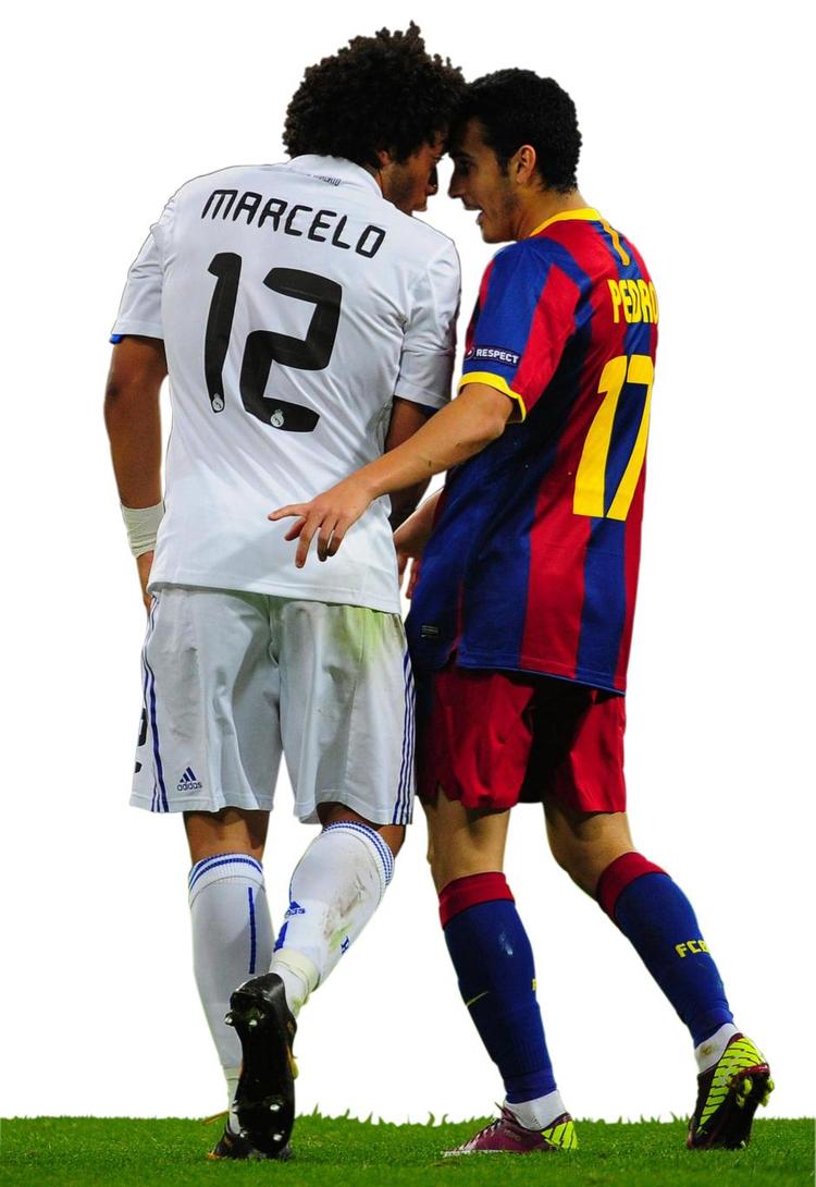 klassikeren. El Clásico er blevet det begreb, man bruger, hver gang Real Madrid og FC Barcelona tørner sammen. Her er det Real Madrids Marcelo (t.v.) i diskussion med FC Barcelonas Pedro Rodriguez fra en Champions League-kamp i april 2011. 