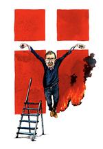 Karikatur. Jyllands-Postens kulturredaktør, Flemming Rose. Se Roald Als' tegning i større udgave nederst. 
