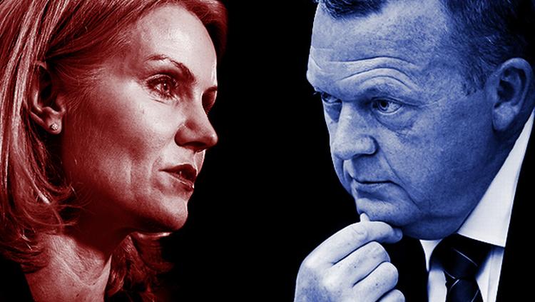 Tvekamp. Statsminister Helle Thorning-Schmidt og rød blok sakker stadig bagefter Lars Løkke Rasmussen og blå blok. 