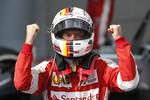 Triumf. Sebastian Vettel jubler efter den første sejr til Ferrari siden maj 2013. 