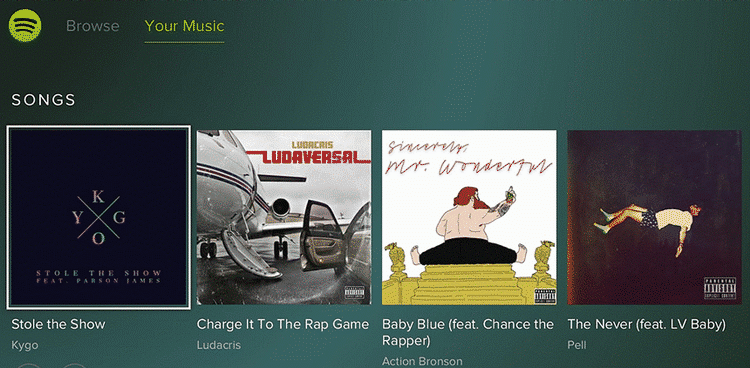 STREAMING. Spotify på PlayStation er en noget simplere brugerflade, end Spotify-brugere måske er vant til. Men ellers er alt det samme (Foto: PR/Sony) 