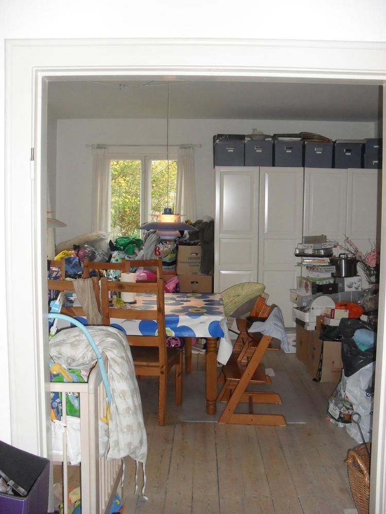 Før. Efter en skilsmisse hobede flyttekasser og andet inventar sig op hos Mie Kjeldgaard. Privatfoto 