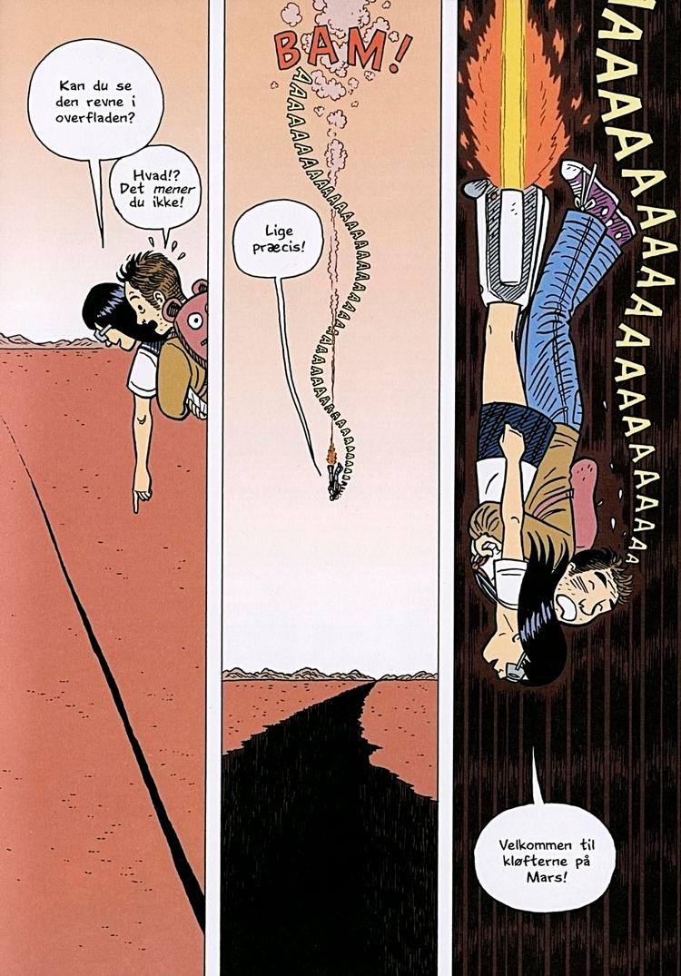 Mars. Dylan Horrocks' tegneserie om den magiske pen er en tour de force fra det ene erotiske og farefulde rumeventyr til det næste, men også en eksistentiel rejse. Uddrag fra tegneserien 