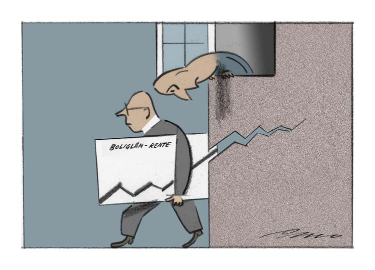 Inflation? »Hvorfor skulle folk i dag ikke være lige så smarte som for 50 år siden og gennemskue, at med inflation tæt på 0 vil kraftige husprisstigninger ikke fortsætte?« Tegning: Per Marquard Otzen 