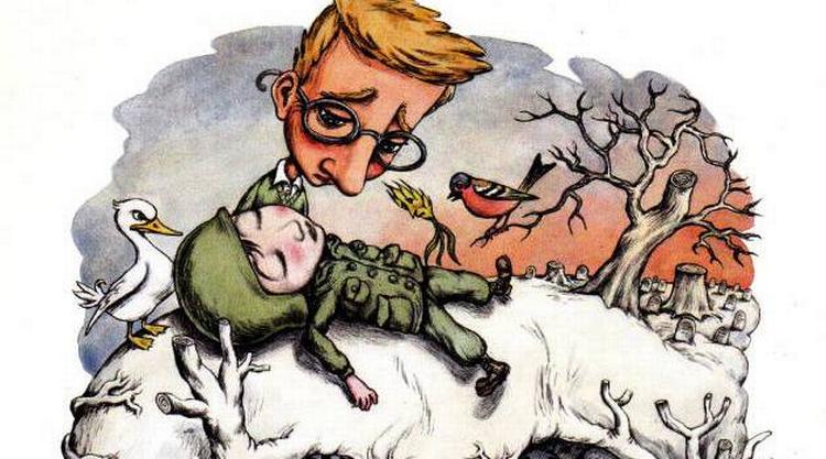 Drømmende. Illustration fra bogen 'Rejsen til Gud' af Louis Jensen med illustrationer af Otto Dickmeiss. 