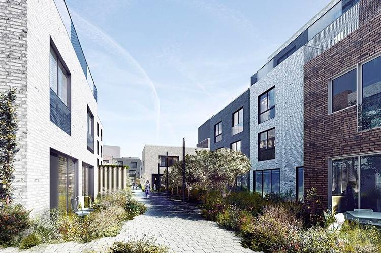 Ubestemt. Hvem tilhører rummene mellem fremtidens boliger? Skal vi gå rundt i hinandens forhaver? Illustration: Holscher Nordberg Arkitekter 