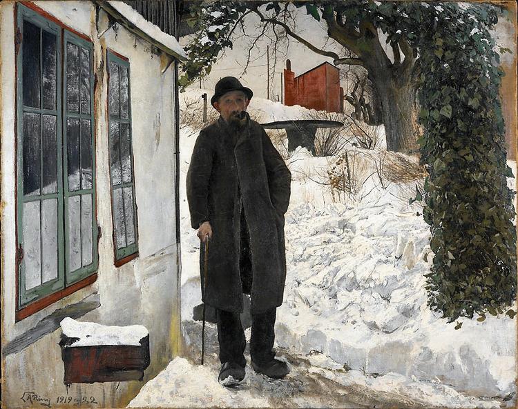 Atelier. Det lille stråtækte bondehus til venstre på maleriet købte L.A. Ring på Skt. Jørgensbjerg og indrettede til atelier, hvor han malede lokalområdets natur, huse og befolkning. Foreningen L.A. Rings Venner råder i dag over selve huset. 