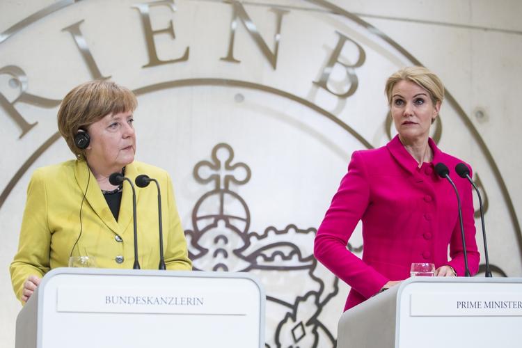 STATSBESØG. Helle Thorning-Schmidt og Tysklands kansler, Angela Merkel, ved de to lederes fælles pressemåde i København. 