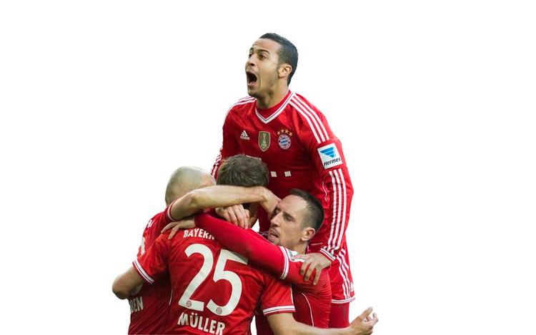TOPFORM. Thiago Alcântara jubler med Müller, Robben og Ribery, men de to sidstnævnte må han undvære, når det i aften går løs på Camp Nou. 