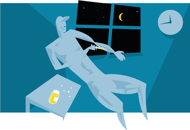 Mikrodoping. Snyd i små doser kan ikke spores efter 3-4 timer, og da atleter ikke kan testes fra kl. 23 til  næste morgen kl. 6 er der frit spil til at dope sig. Illustration: Jens Mørch. 
