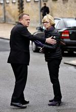 uklædeligt. Lars Løkke Rasmussen mener, at regeringen tørrer ansvaret for fejl omkring terrorangreb af på PET-chef. Her ses han til bisættelsen af Finn Nørgaard, det første offer for terrorangrebene i København. 