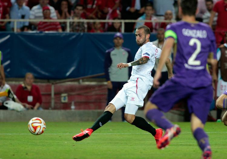 Matchvinder. Aleix Vidal var Sevillas helt store spiller med to mål og et opløg. 