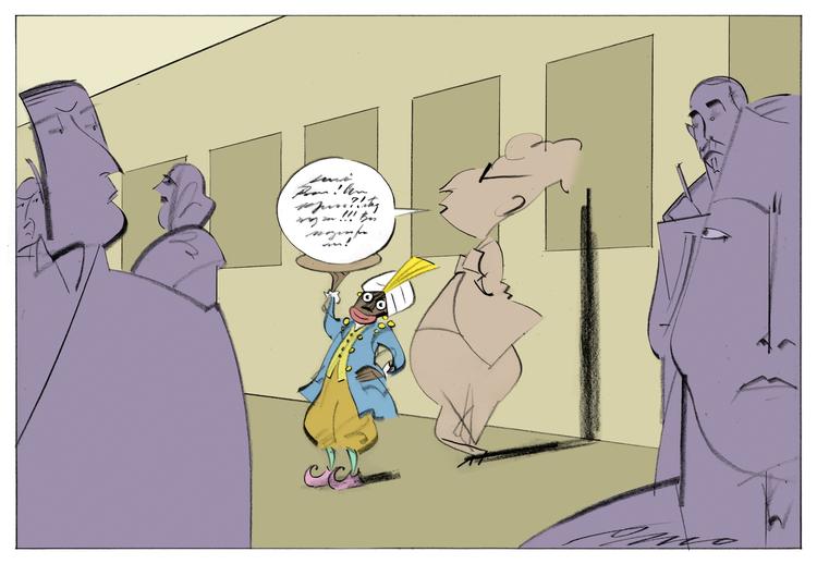 Tegning. »Man kan da også godt sige, at det er dumt, at den svenske kunstner Lars Vilks tegner Muhammed som en hund. Det er ikke, fordi tegningen i sig selv er noget stort kunstværk, eller fordi den kaster helt nyt lys over fænomenet Muhammed. Man kunne få den mistanke, at det vigtigste er selve det at tegne Muhammed som hund og ikke kvaliteten af den færdige tegning. Skulle det virkelig være en nødvendig provokation?«, spørger Rune Lykkeberg. Tegning: Per Marquard Otzen 