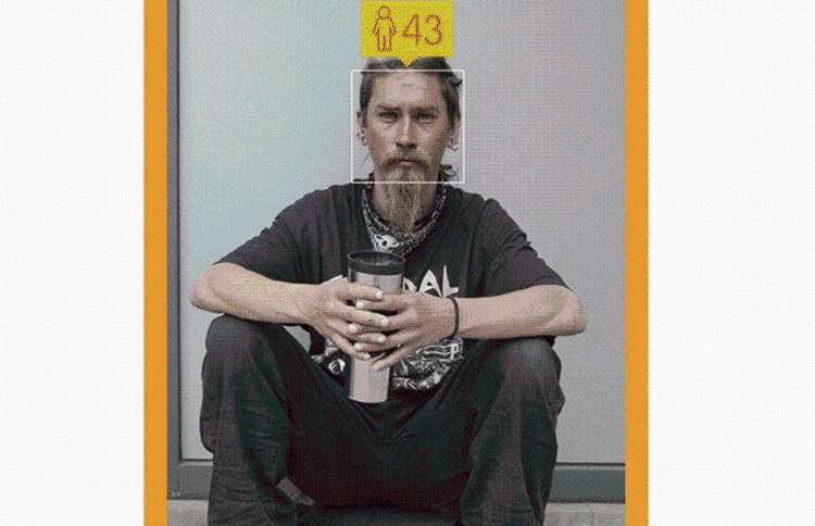 ALDER. Den nye, populære website how-old.net, bliver nu brugt i en kampagne, der viser, hvor opslidende det er at bo på gaden. Cale på billedet er kun 22 år gammel men vurderes til næsten det dobbelte. (Foto: Covenant House/Facebook) 