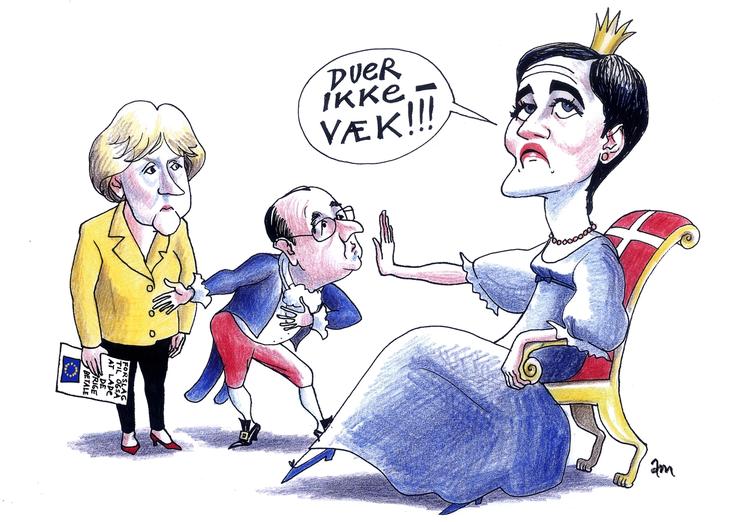 Håndhæveren. Vestager er i sin stilling som EU-kommissær til støre gavn end tidligere. Både i Bruxelles og i Danmark. Tegning: Anne-Marie Steen Petersen 