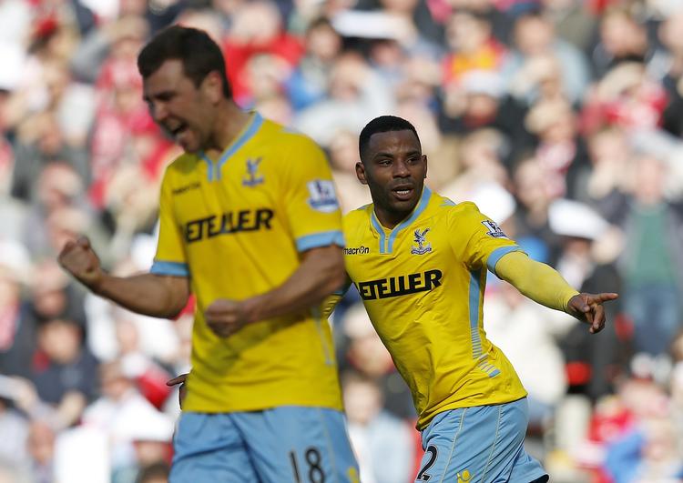 Scoring. Jason Puncheon fra Crystal Palace jubler over sit mål mod Liverpool. 