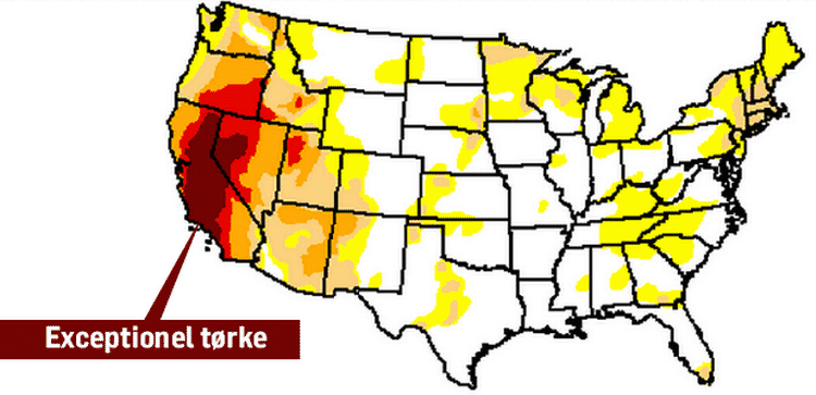 tørke. Sådan ser USA ud i slutningen af maj på dette tørkekort fra United States Drought Monitor. 