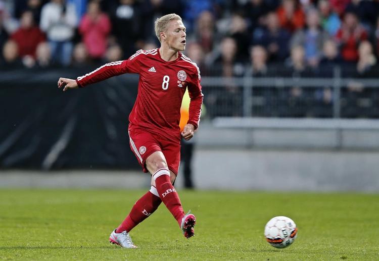 Mål. Viktor Fischer scorede sejrsmålet på straffespark mod Montenegro mandag aften i Viborg. 