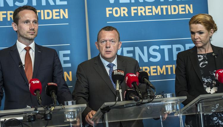 Valgkamp. Venstres formand Lars Løkke Rasmussen var flankeret af næstformand Kristian Jensen og politisk ordfører Inger Støjberg, da partiet præsenterede udspillet: »Asylreform - styr på tilstrømningen«. 