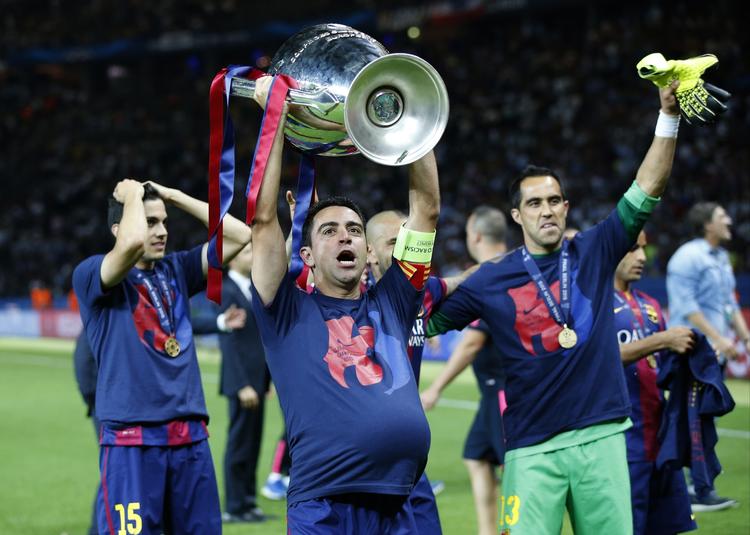3-1. Barcelona-spillere fejrer finalesejren over Juventus lørdag. 