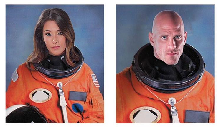 RUMMELIGT. Disse to pornostjerner skal en tur i rummet og afprøve sex i vægtløs tilstand foran et kamera. Hvis det altså lykkes at få samlet nok penge ind (Foto: Screenshot/IndieGoGo). 