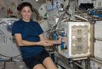 Vægtløs. Astronauten Nicole Stott viser det specialdesignede bur frem, hvor tre mus har opholdt sig i en rekord lang periode på 91 dage i vægtløs tilstand. Den svævende tilstand og manglen på fast grund under fødderne gik ud over musenes fysiologi: Huden blev tynd og håret begyndte at vokse i ekspresfart. 