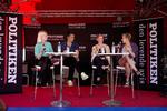 Uenige. De to debattører Olav Hesseldahl og Vera Rosenbeck blandt udspørgerne fra Politiken - Vanessa Christophersen og Karen Dich. 