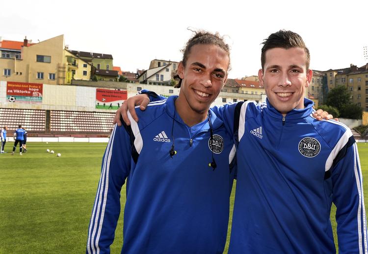 Nøglespillere. Yussuf Poulsen og Pierre-Emile Højbjerg (th) er to af de toneangivende typer på U21-holdet. 