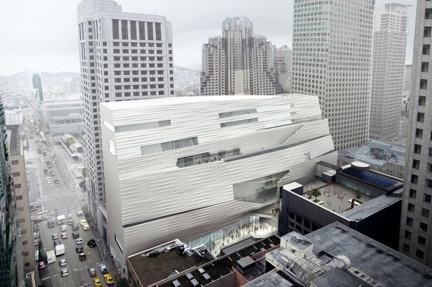 Her ses tegnestuens udbygning af SF MOMA, der blandt andet rummer to terrasser og en ny skulpturhave, fra sydøst-siden. 