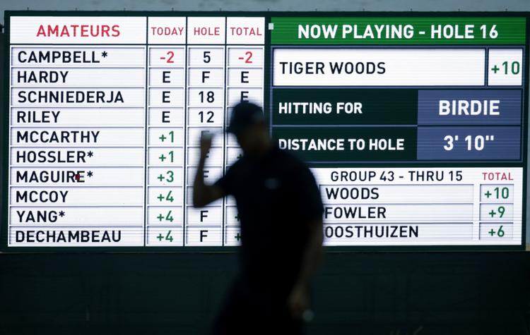 NEDTUR. 80 slag brugte Tiger Woods i første runde af US Open. Kun 2 af de 156 deltagere gjorde det dårligere. 