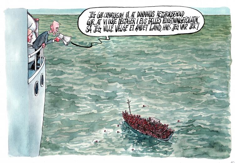 Flygtninge. Ny FN-rapport burde være et wake-up call for landets kommende regering, men bliver det nok næppe.Tegning: Roald Als. 