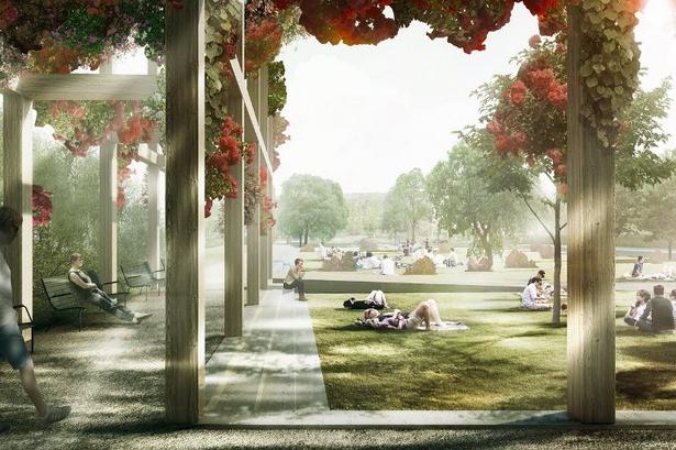 Rosenhaven i tørvejr. 