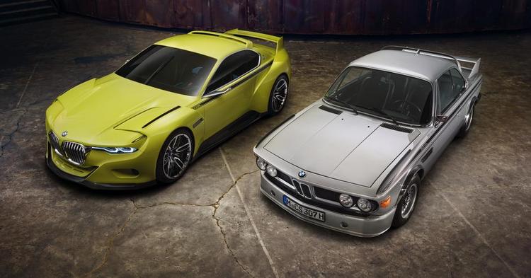 GENERATIONER. Den nye og meget gule BMW Hommage CSL ved siden af originalen, BMW 3.0 CSL, fra 1970’erne. 
