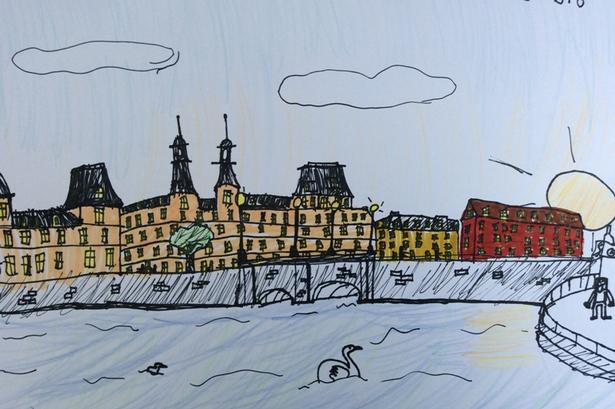 Nr. 18: Mads Bundvig fra Nørrebro har sendt denne tegning af Dronning Louises Bro: 