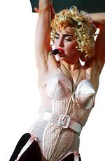 SPÆNDT. Madonna gav i 1990'erne den korsetterede kvindekrop et comeback. Dragten er designet af Jean Paul Gaultier, som har stået bag flere af Madonnas trendsættende indsnøringer. 