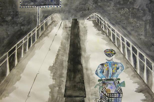 Nr. 14: Marie Toudal Pedersen har tegnet dette billede af Cykelbroen. 