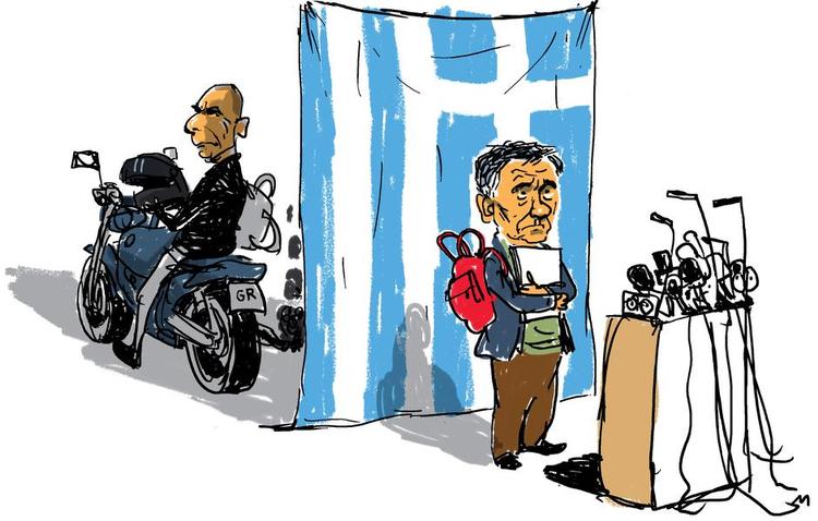Exit. Økonomiprofessor Euclid Tsakalotos overtager posten som finansminister i Grækenland efter Yanis Varoufakis 