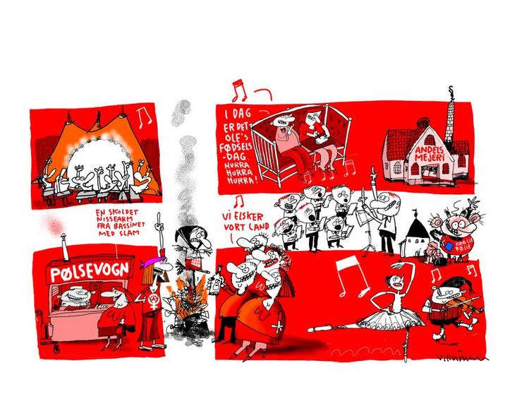 Kulturarv. Det kan godt blive en fest, når vi skal indsamle den kulturarv, vi har tabt. Tegning: Jørn Villumsen. 