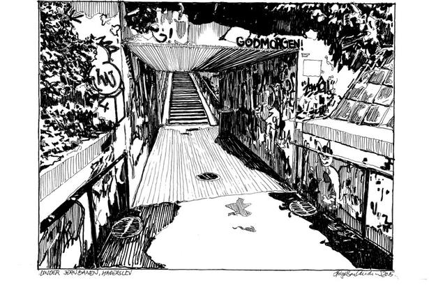 Nr. 4: Hugo Bai Andersen med fodgængertunnellen under den tidligere jernbane i Haderslev. 